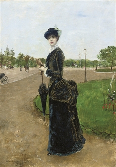Norbert Goeneutte - Femme élégante à l'entrée du bois de boulogne, 1880