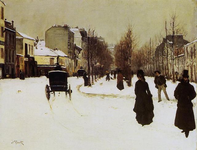 Norbert Goeneutte - Hst - Le boulevard de Clichy par temps de neige